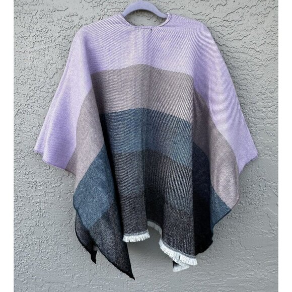 Ann Taylor Color-block Poncho Wrap Sweater One Size Stripe Purple Tan Black Teal - Picture 7 of 7
